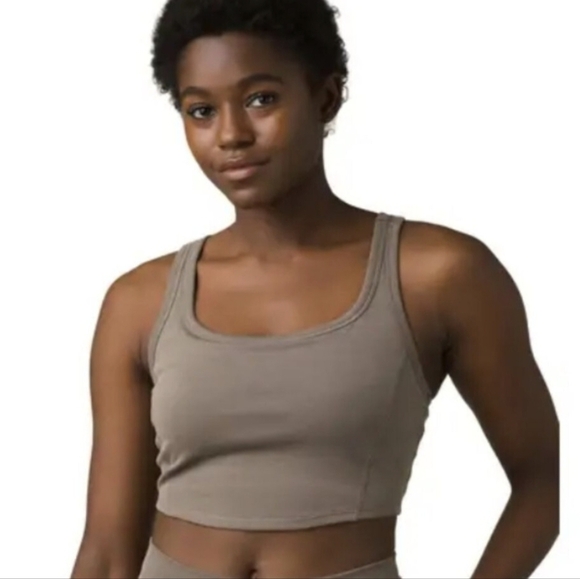 Prana Becksa Bralette Taupe Tan Ribbed Size Small Yoga Workout Gym Crop Top - Picture 2 of 10
